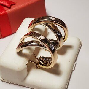 Estate Crossover 2Bar 14Kt 2Tone Omega Back 3/4" Diameter Hoop Earrings #23143